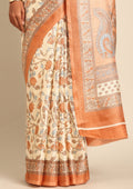 Cream And Copper Jaal Floral Printed Art Tussar Matka Silk Saree - Taashi