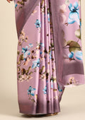 Mauve Floral Digital Printed Satin Saree - Taashi
