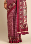 Dusty Magenta Geometric Printed Tussar Saree - Taashi
