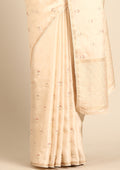 Cream Fancy Embroidery Tussar Saree - Taashi