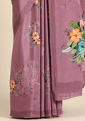 Purple Floral Digital Printed Crepe Saree - Taashi