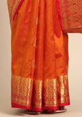 Rust Orange Paisley Butta Pattern Woven Kanjivaram Silk Saree - Taashi