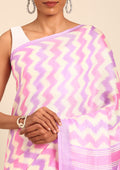 Cream Contrast Zigzag Printed Art Tussar Matka Silk Saree - Taashi