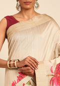 Beige Floral Printed Tussar Saree - Taashi