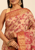 Beige And Maroon Floral Woven Tussar Saree - Taashi