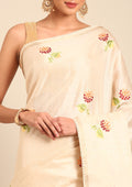Cream Fancy Embroidery Tussar Saree - Taashi