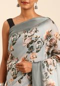Grey Floral Printed Georgette Saree - Taashi
