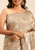 Beige Jaal Woven Tussar Saree - Taashi