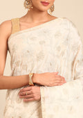 Cream Fancy Embroidery Tussar Saree - Taashi