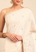 Cream Fancy Embroidery Tussar Saree - Taashi