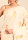 Cream Fancy Embroidery Tussar Saree - Taashi