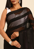 Black Striped Chiffon Saree - Taashi