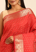 Red Traditional Zari Butta Woven Tussar Saree - Taashi