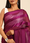Purple Striped Chiffon Saree - Taashi