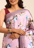 Mauve Floral Digital Printed Satin Saree - Taashi