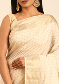 Cream Traditional Zari Butta Woven Tussar Saree - Taashi