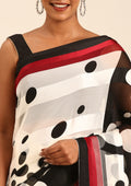 Black Polkadots Printed Chiffon Saree - Taashi