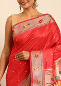 Red Paithani Pattern Tussar Saree - Taashi