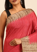 Dusty Pink Temple Border Printed Tussar Saree - Taashi
