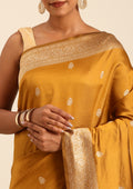 Mustard Yellow Traditional Pattern Woven Tussar Saree - Taashi