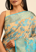 Blue Floral Woven Tussar Saree - Taashi