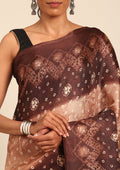 Brown Batik Printed Art Tussar Matka Silk Saree - Taashi