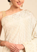 Cream Fancy Embroidery Tussar Saree - Taashi