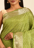 Green Traditional Zari Butta Woven Tussar Saree - Taashi