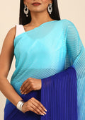 Blue Ombre Striped Chiffon Saree - Taashi