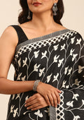 Black X Tussar Printed Art Tussar Matka Silk Saree - Taashi