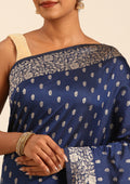 Navy Blue Butta Woven Tussar Saree - Taashi