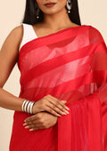 Red Striped Chiffon Saree - Taashi