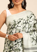Olive Green Floral Printed Art Tussar Matka Silk Saree - Taashi