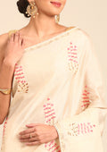 Cream Fancy Embroidery Tussar Saree - Taashi