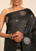 Black Peacock Jacquard Pattern Tussar Saree - Taashi