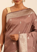 Mocha Mousse Traditional Pattern Woven Tussar Saree - Taashi
