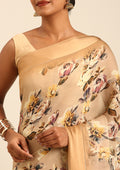 Pastel Yellow Floral Printed Georgette Saree - Taashi