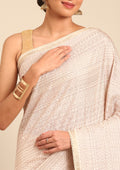 Cream Fancy Embroidery Tussar Saree - Taashi
