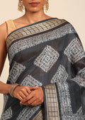 Dark Blue Abstract Printed Tussar Saree - Taashi