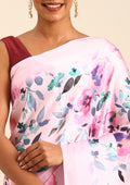 Pastel Green A/O Floral Printed Satin Saree - Taashi
