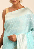 Sky Blue Traditional Pattern Woven Tussar Saree - Taashi