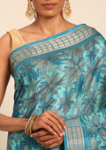 Blue A/O Floral Printed Tussar Saree - Taashi
