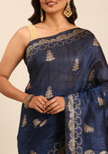 Navy Blue Zari Floral Butta Tussar Saree - Taashi