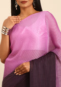 Purple Ombre Striped Chiffon Saree - Taashi