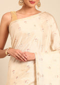 Cream Fancy Embroidery Tussar Saree - Taashi