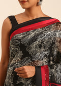 Black Abstract Floral Printed Chiffon Saree - Taashi