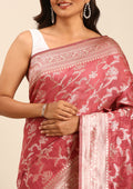 Dusty Pink Jaal Woven Tussar Saree - Taashi