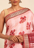 Red Hibiscus Printed Tussar Saree - Taashi