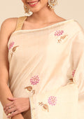 Cream Fancy Embroidery Tussar Saree - Taashi