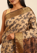 Beige And Brown Floral Woven Tussar Saree - Taashi